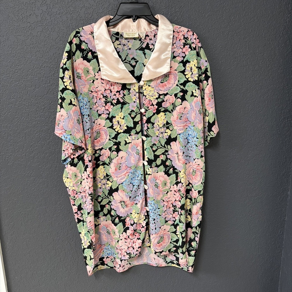 Victoria's Secret Floral NIGHT Sleep Shirt 1980's Gold Label Lingerie - M / L